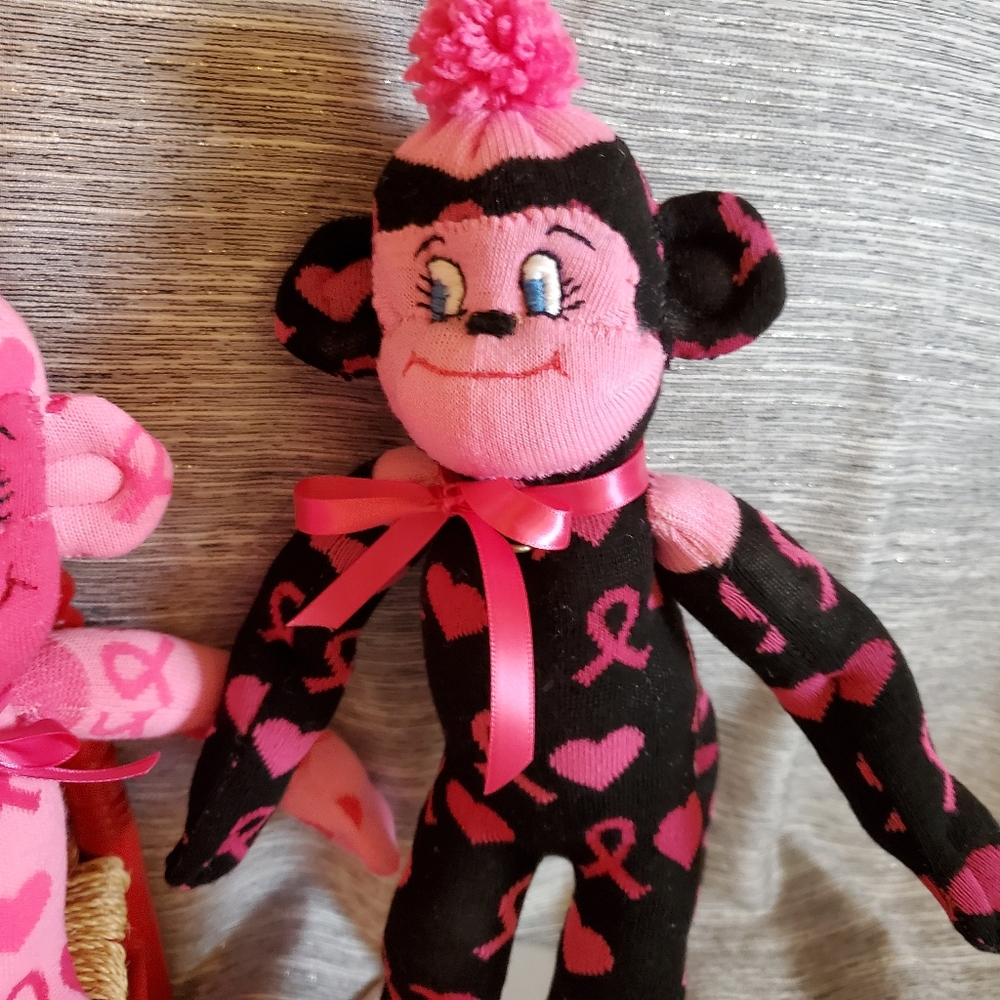 Pink Ribbon Sock Monkey - Black